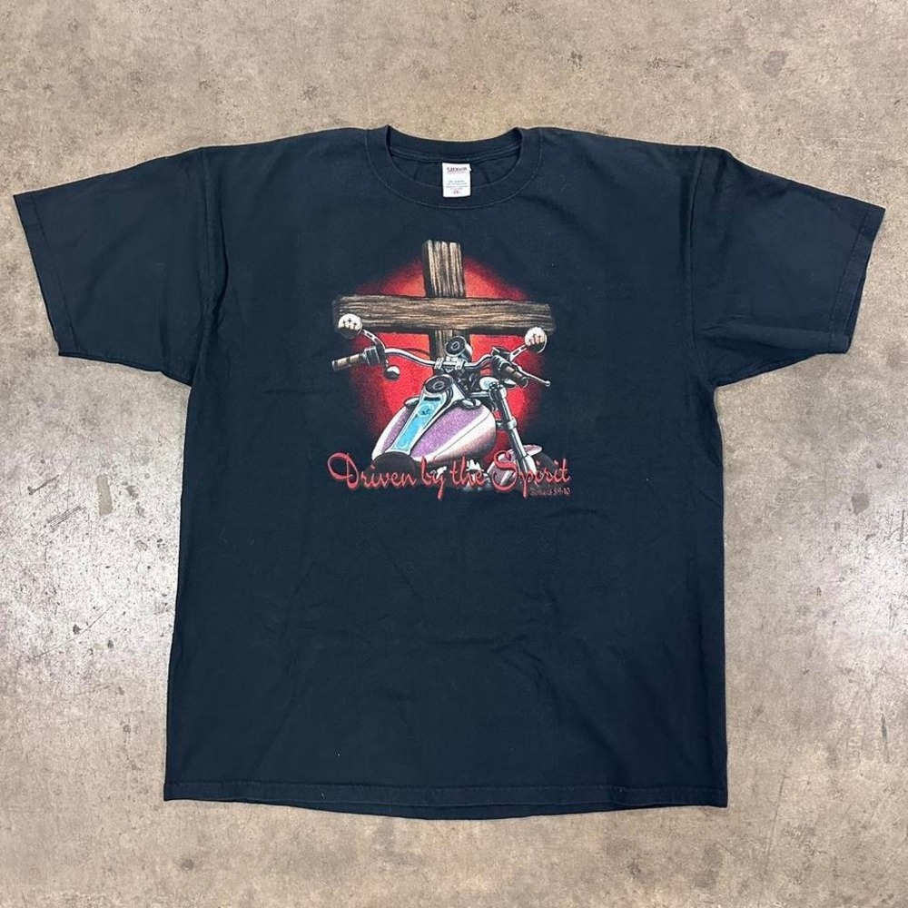 Vintage 90s Jesus Biker T-shirt Driven By The Spirit Size 2XL